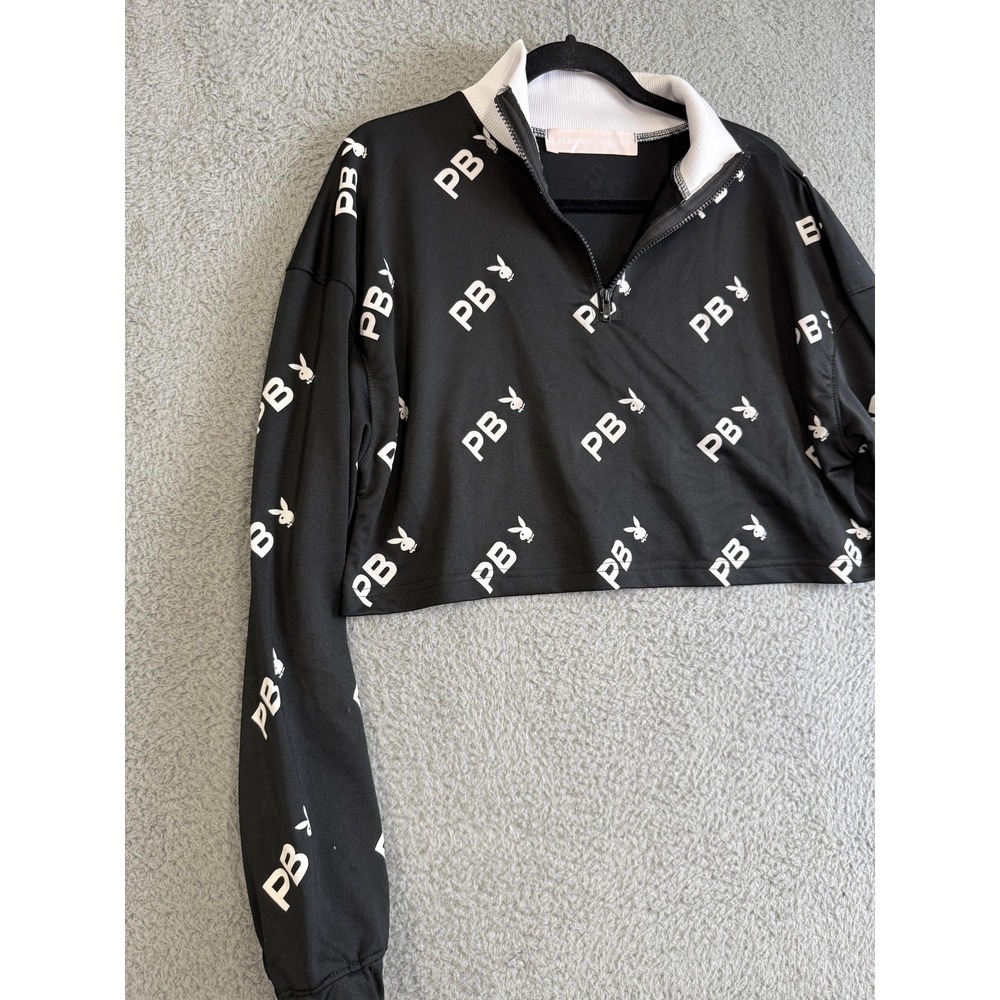 Playboy‎ Missguided Pullover Womens 6 Crop Top Quarter Zip Long Sleeve Sweater - Picture 2 of 13